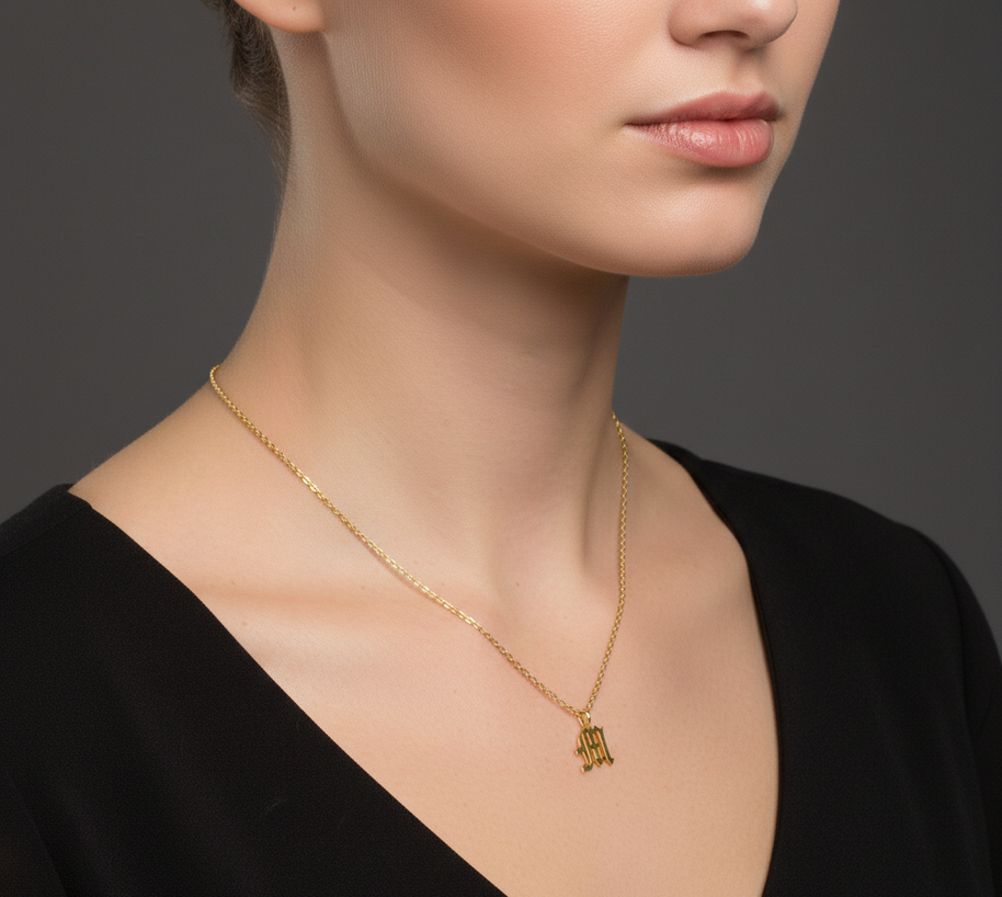 Old English Initial Necklace in Sterling Silver or Gold Plated Sterling Silver - Personalized Initial