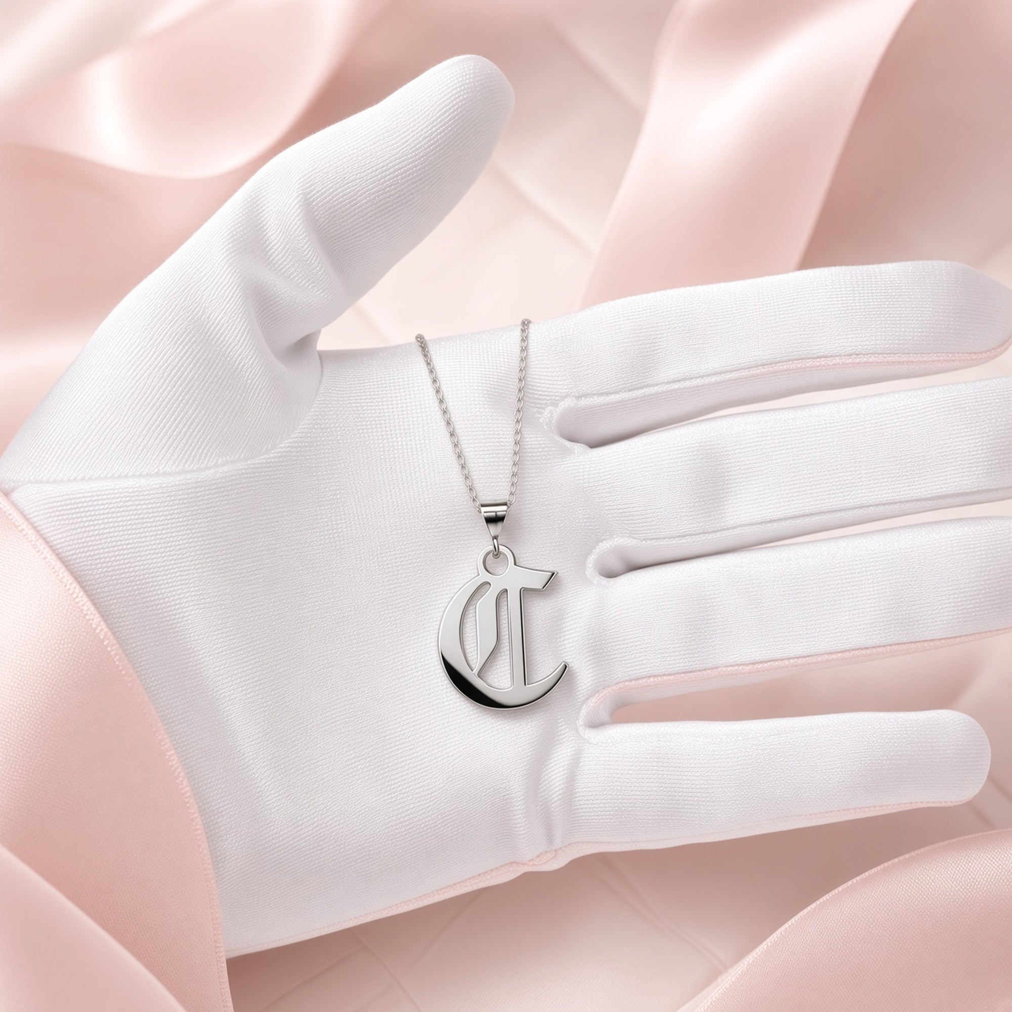 Gothic Script Initial Necklace | Sterling Silver | Lifetime Guarantee
