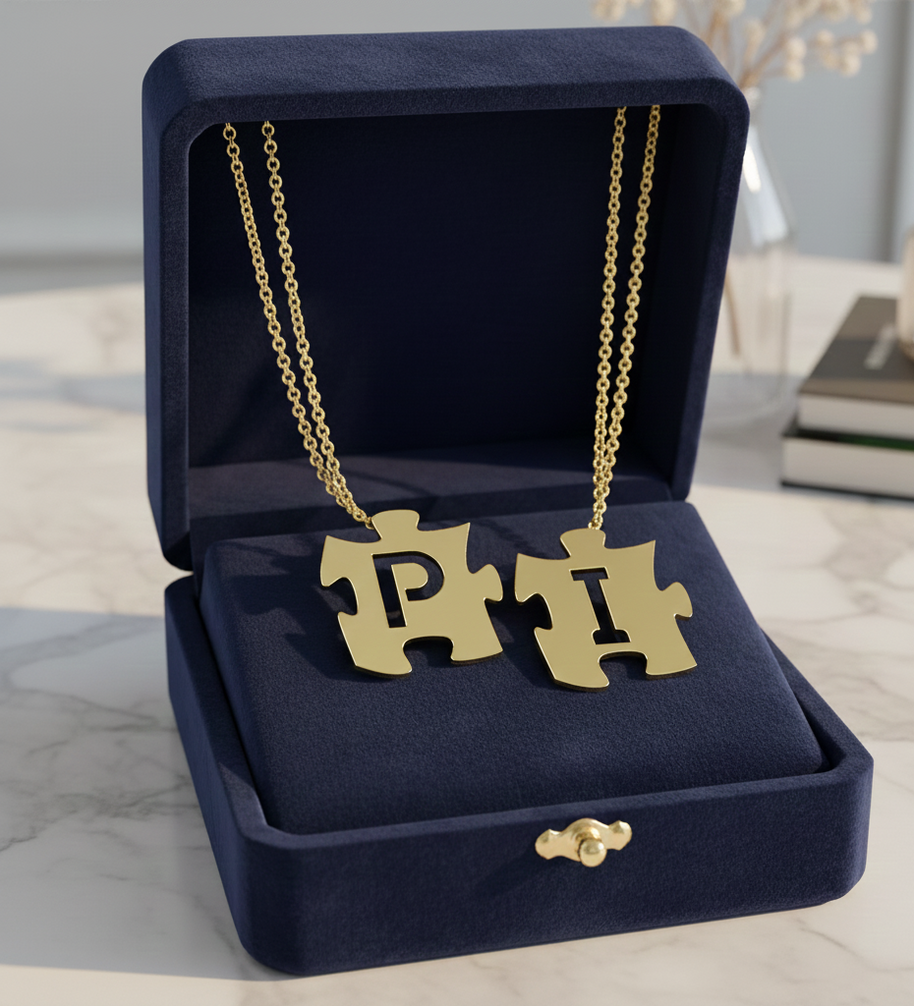 Puzzle Initials Necklace - Personalized Initial in Sterling Silver or Gold Plated Sterling Silver