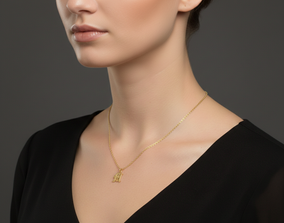 Old English Initial Necklace in Sterling Silver or Gold Plated Sterling Silver - Personalized Initial