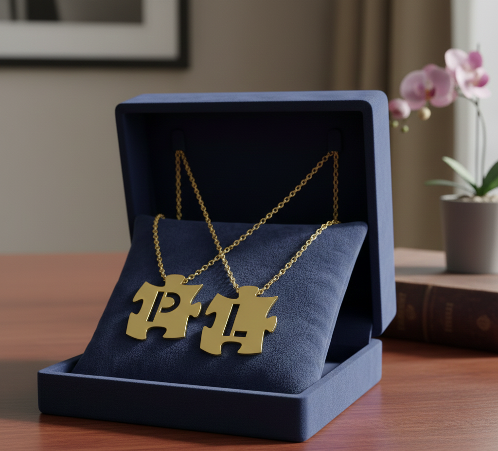 Puzzle Initials Necklace - Personalized Initial in Sterling Silver or Gold Plated Sterling Silver