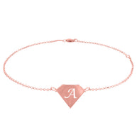 Diamond Shaped Initial Anklet - Rose Gold Plated