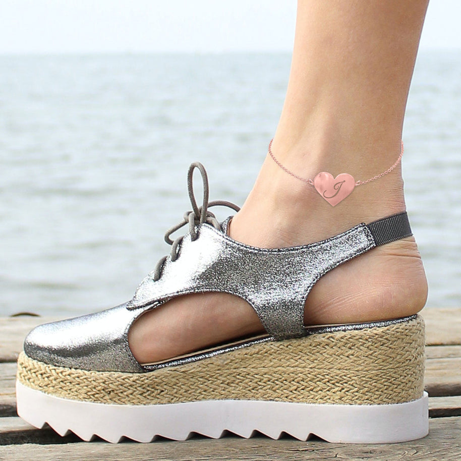 Heart Initial Anklet - rose gold lifestyle 2