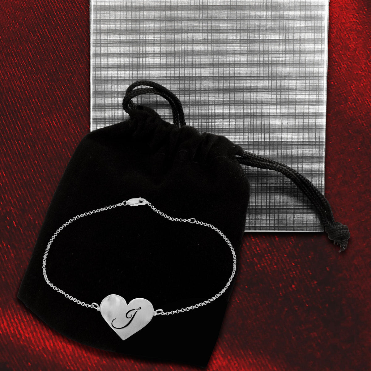 Heart Initial Anklet - sterling silver gift box