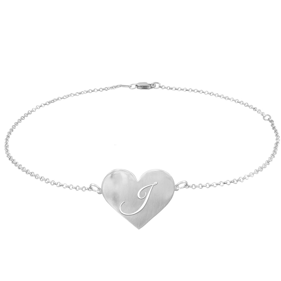 Heart Initial Anklet - sterling silver