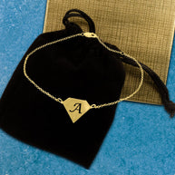 Diamond Shaped Initial Anklet - gold plated gift box