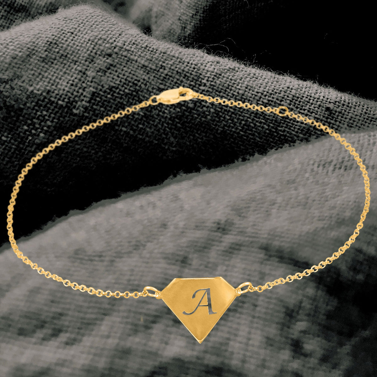 Diamond Shaped Initial Anklet - gold plated lifestyle