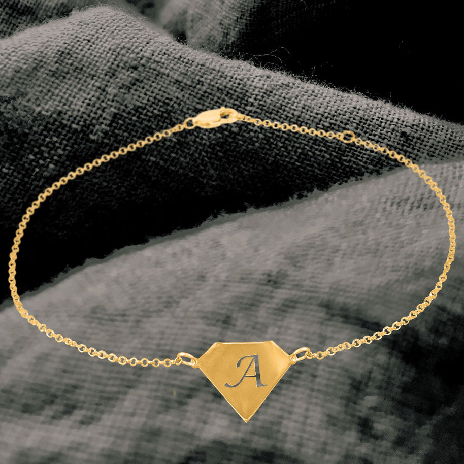 Diamond Shaped Initial Anklet - gold plated lifestyle