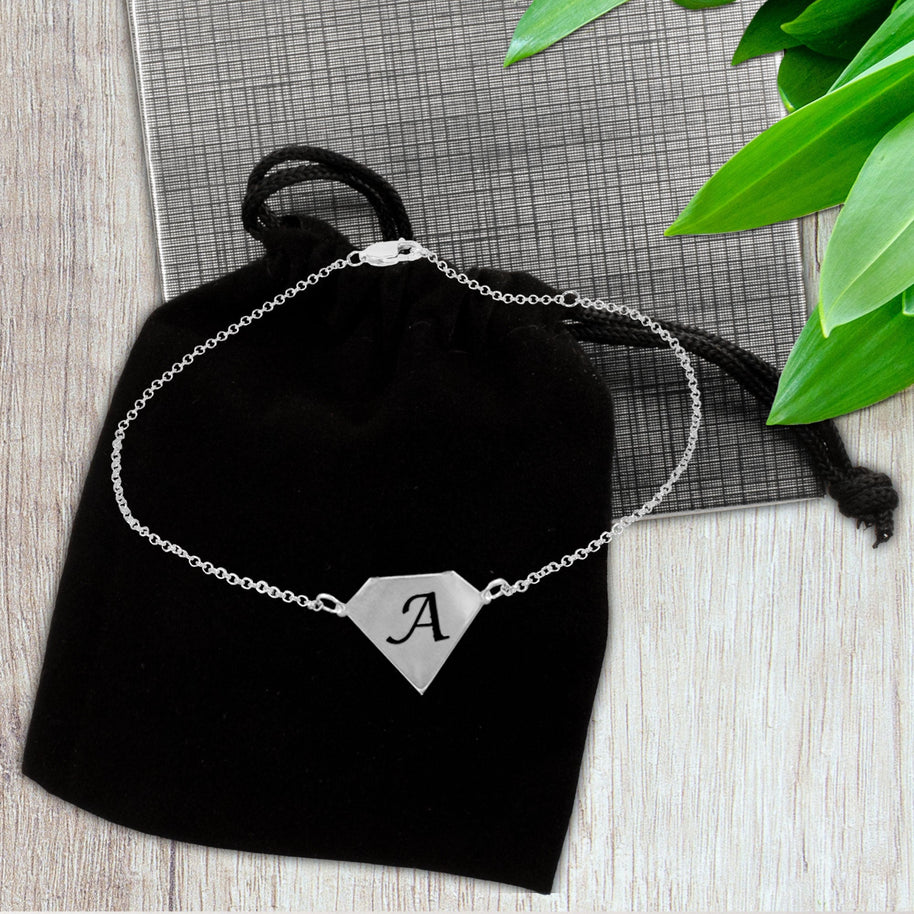 Diamond Shaped Initial Anklet - gift box