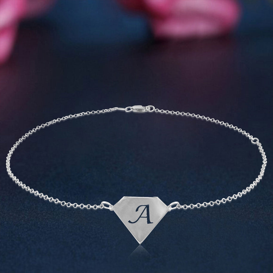 Diamond Shaped Initial Anklet - Sterling Silver lifestyle