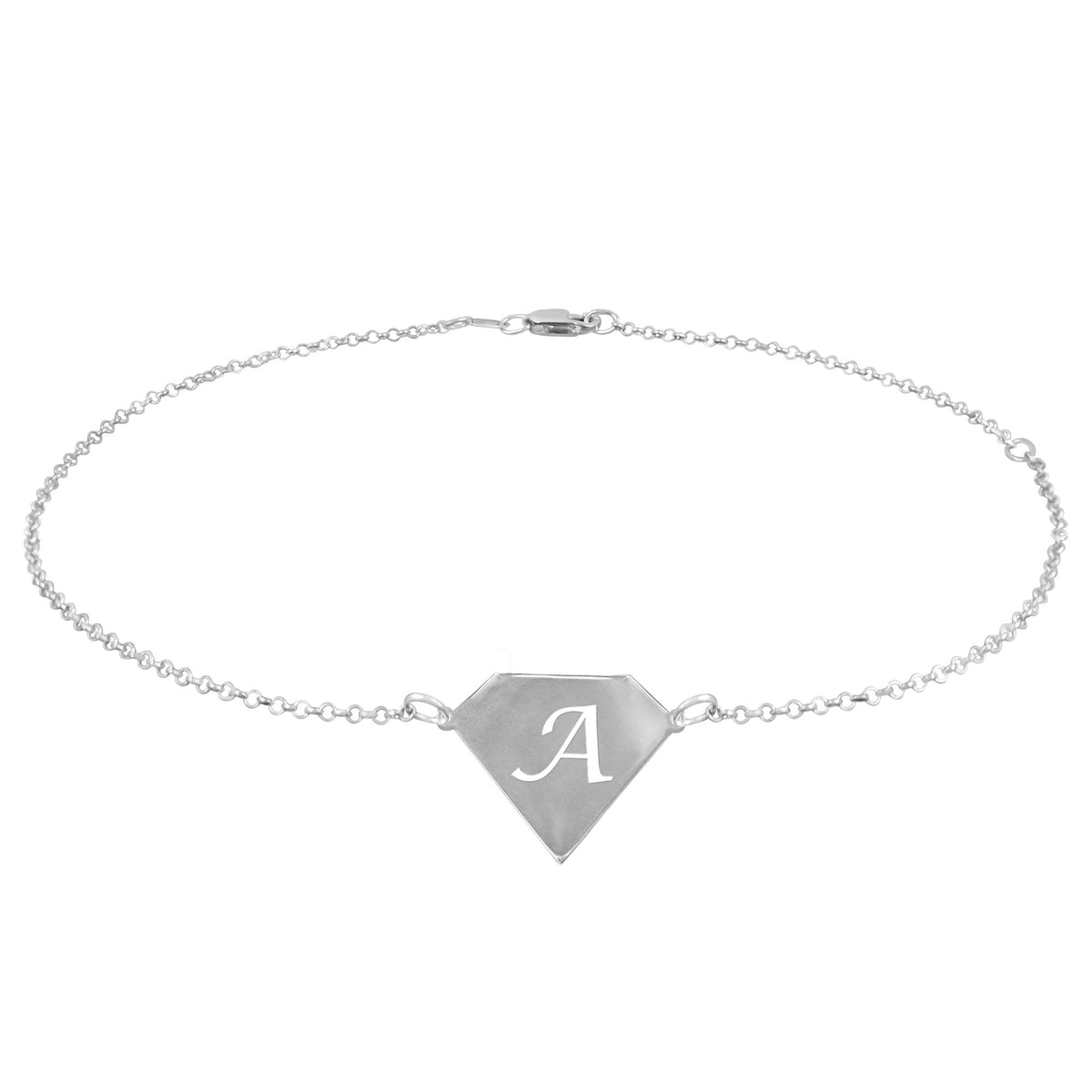 Diamond Shaped Initial Anklet - Sterling Silver