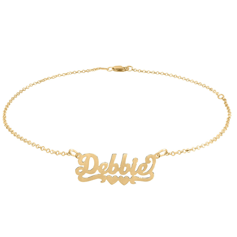 Script Nameplate Double Heart Tail Anklet - gold plated lifestyle