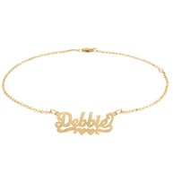 Script Nameplate Double Heart Tail Anklet - gold plated lifestyle
