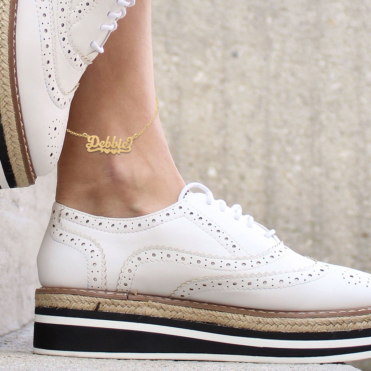 Script Nameplate Double Heart Tail Anklet - gold plated lifestyle 2
