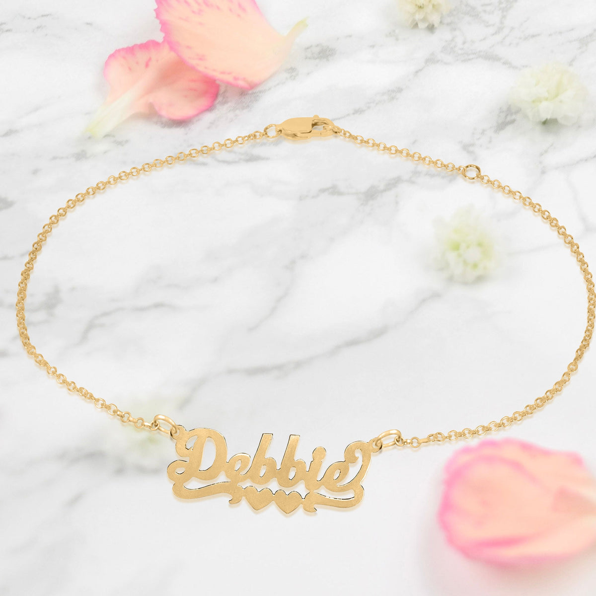 Script Nameplate Double Heart Tail Anklet - gold plated lifestyle 3