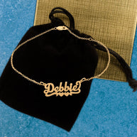 Script Nameplate Double Heart Tail Anklet - gold plated gift box
