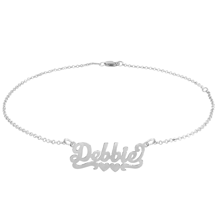 Script Nameplate Double Heart Tail Anklet - sterling silver lifestyle