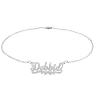 Script Nameplate Double Heart Tail Anklet - sterling silver lifestyle