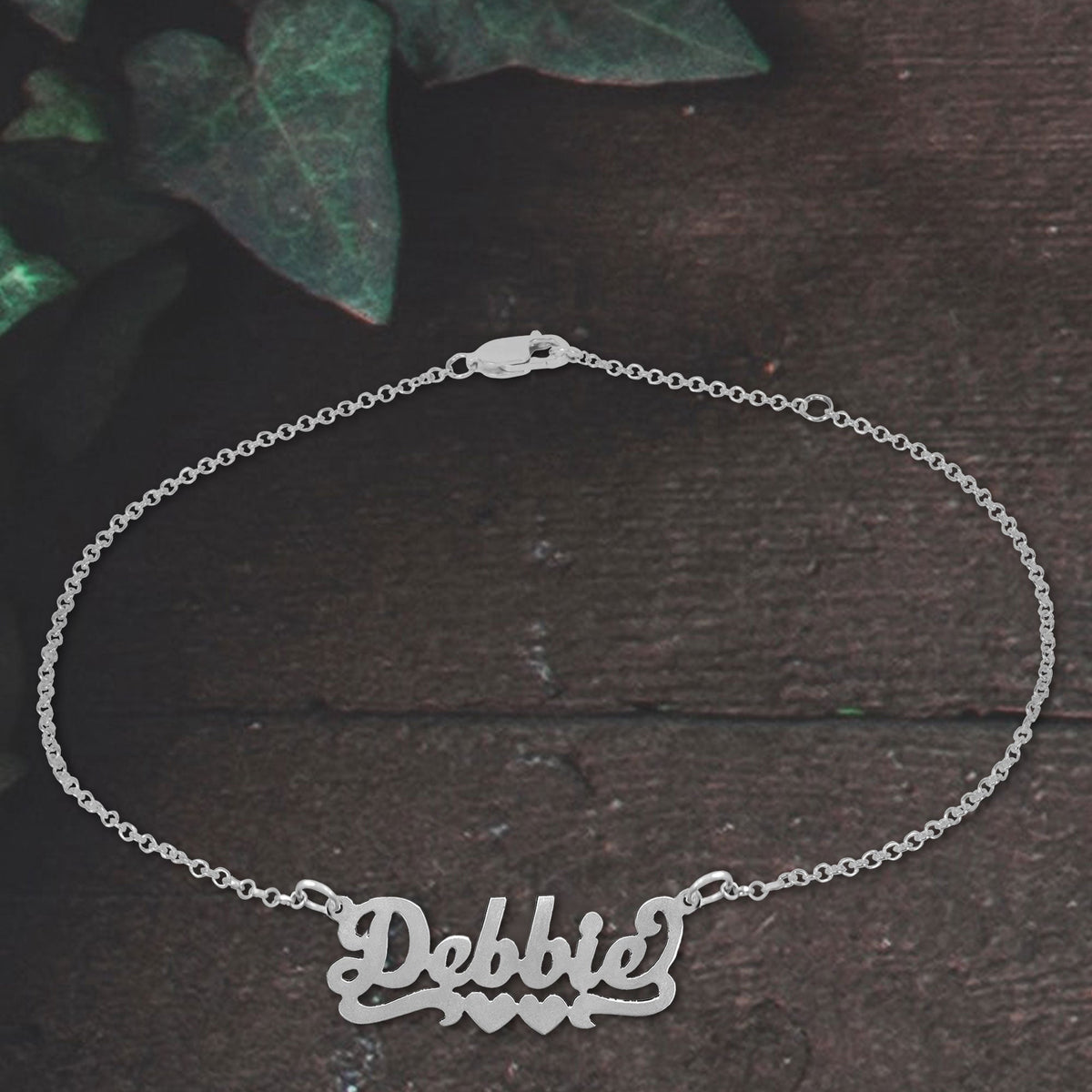 Script Nameplate Double Heart Tail Anklet - sterling silver lifestyle 3