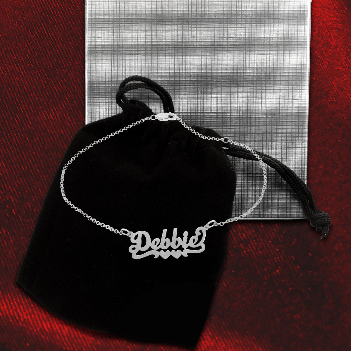 Script Nameplate Double Heart Tail Anklet - gift box