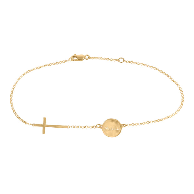 Personalized Engraved Graceful Disc w/Cross Station Anklet