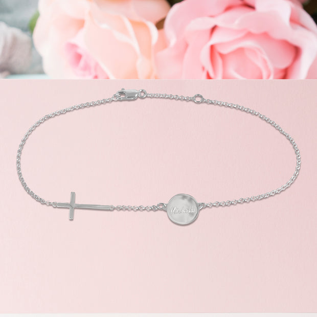 Personalized Engraved Graceful Disc w/Cross Station Anklet