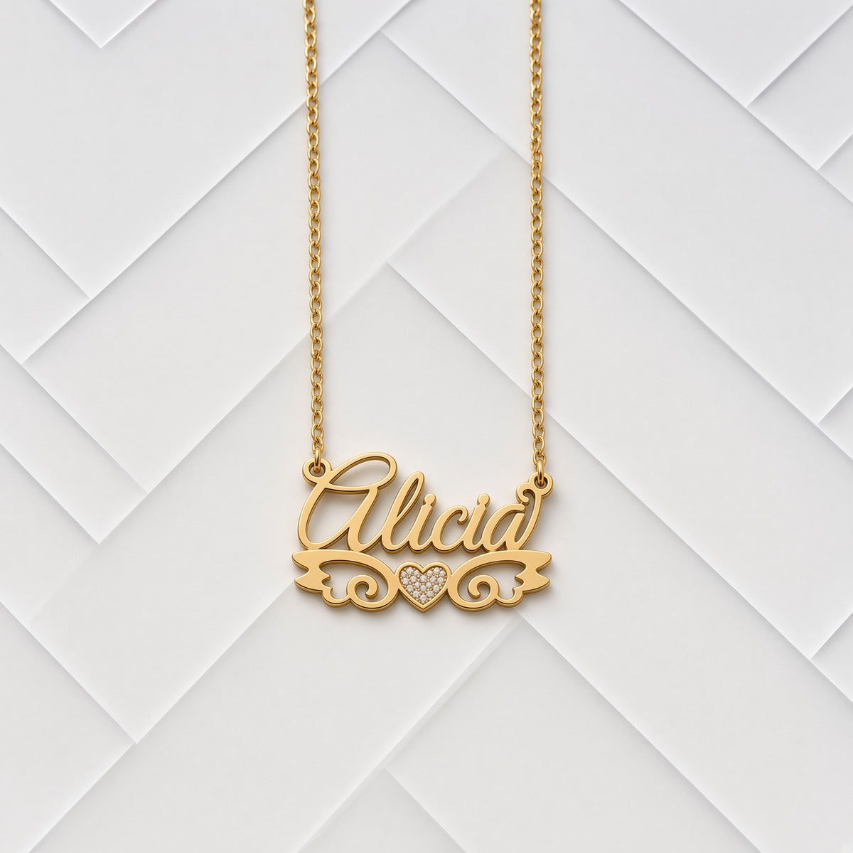 Personalized Angel Wings Name Necklace with Beaded Heart
