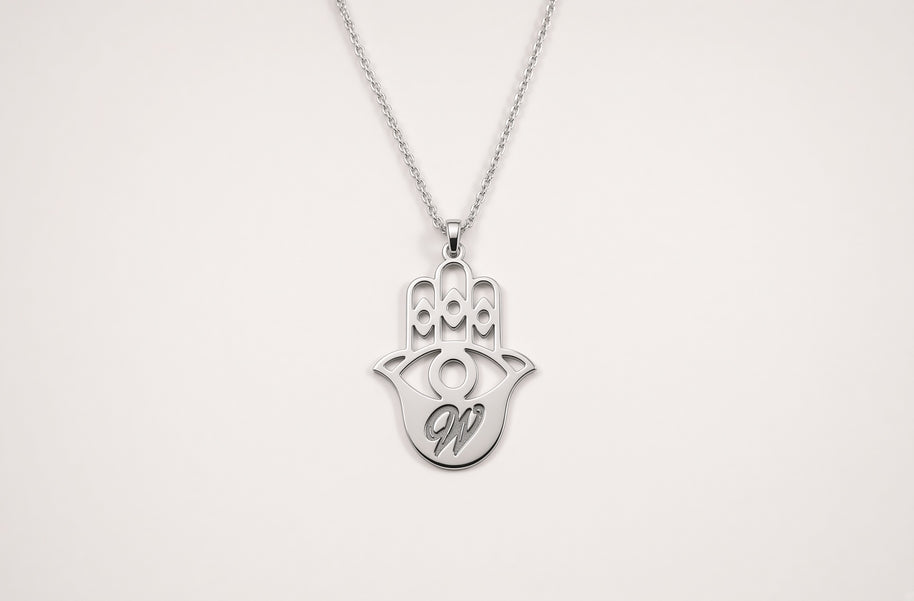 Hamsa Personalzied Initial Necklace| Large Sterling Silver Pendant (Copy)