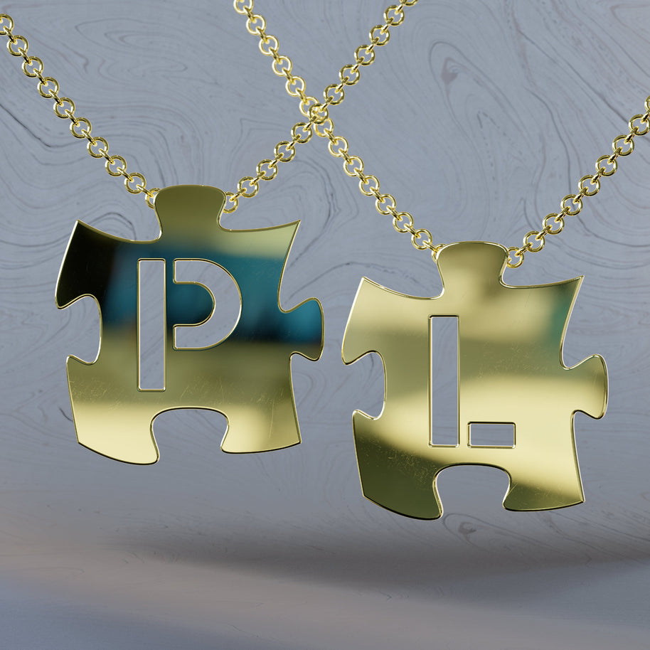 Puzzle Initials Necklace - Personalized Initial in Sterling Silver or Gold Plated Sterling Silver