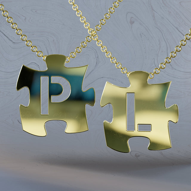 Puzzle Initials Necklace - Personalized Initial in Sterling Silver or Gold Plated Sterling Silver