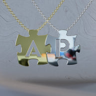 Puzzle Initials Necklace - Personalized Initial in Sterling Silver or Gold Plated Sterling Silver
