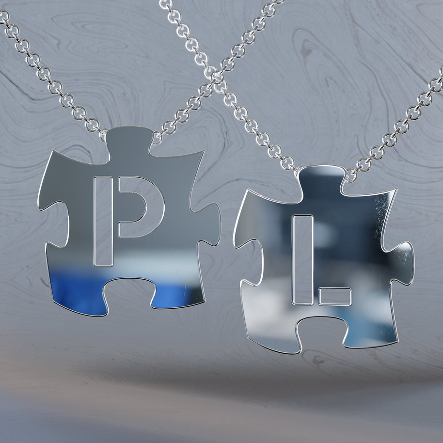 Puzzle Initials Necklace - Personalized Initial in Sterling Silver or Gold Plated Sterling Silver