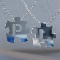 Puzzle Initials Necklace - Personalized Initial in Sterling Silver or Gold Plated Sterling Silver