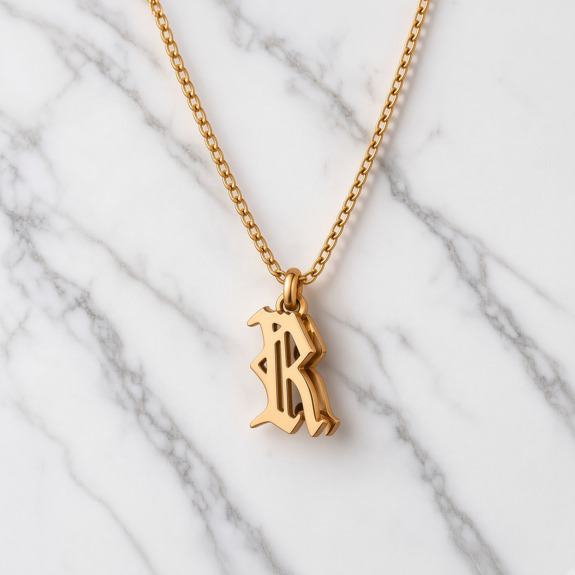 Double Personalized Initial Pendant - Gold Plated Sterling Silver side view