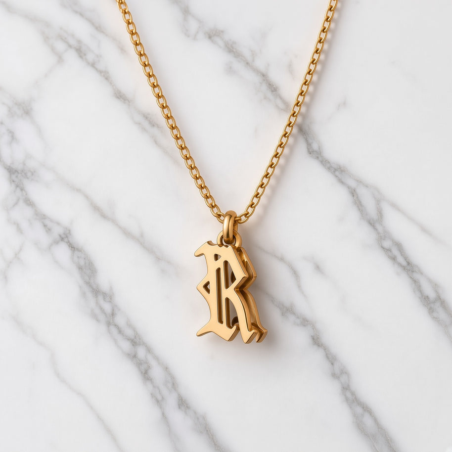Double Personalized Initial Pendant - Gold Plated Sterling Silver side view