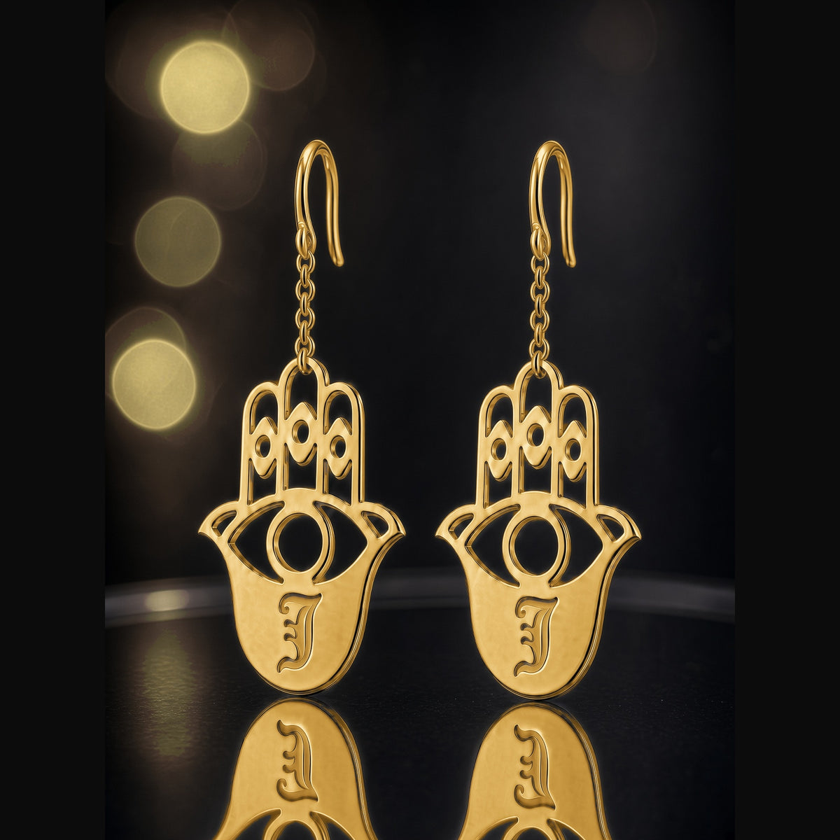Hamsa Personalized Initial Earrings, Regular, Large or Drop
