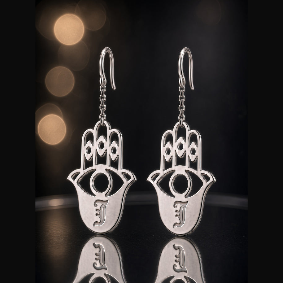 Hamsa Personalized Initial Earrings, Regular, Large or Drop