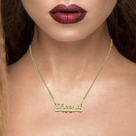 Personalzied Nameplate with Double Heart Undertail in Sterling Silver or Gold Plated Sterling Silver