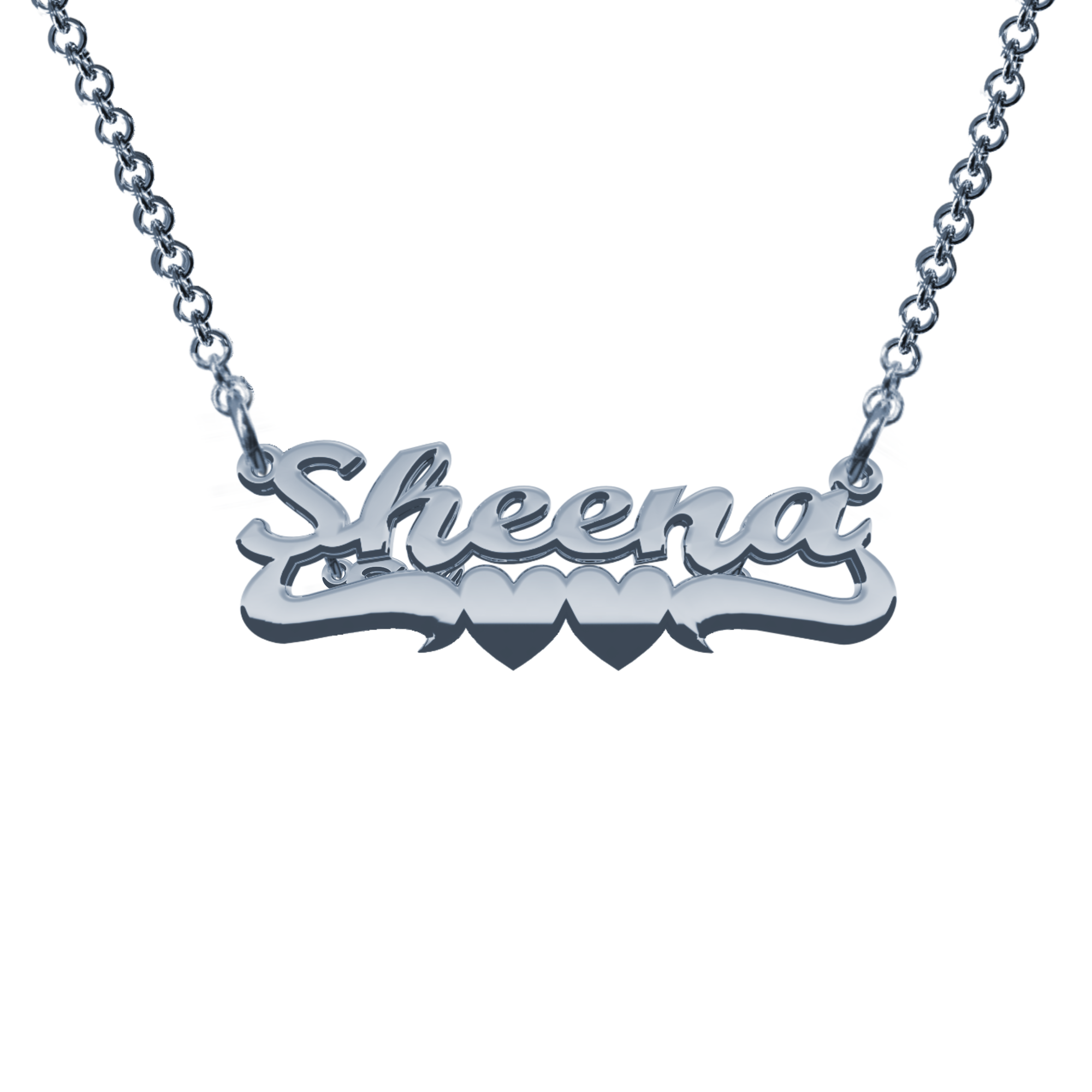 Personalzied Nameplate with Double Heart Undertail in Sterling Silver or Gold Plated Sterling Silver