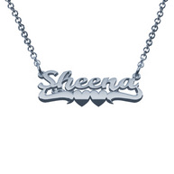 Personalzied Nameplate with Double Heart Undertail in Sterling Silver or Gold Plated Sterling Silver