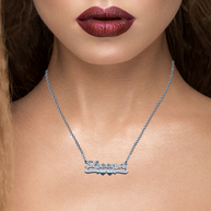 Personalzied Nameplate with Double Heart Undertail in Sterling Silver or Gold Plated Sterling Silver