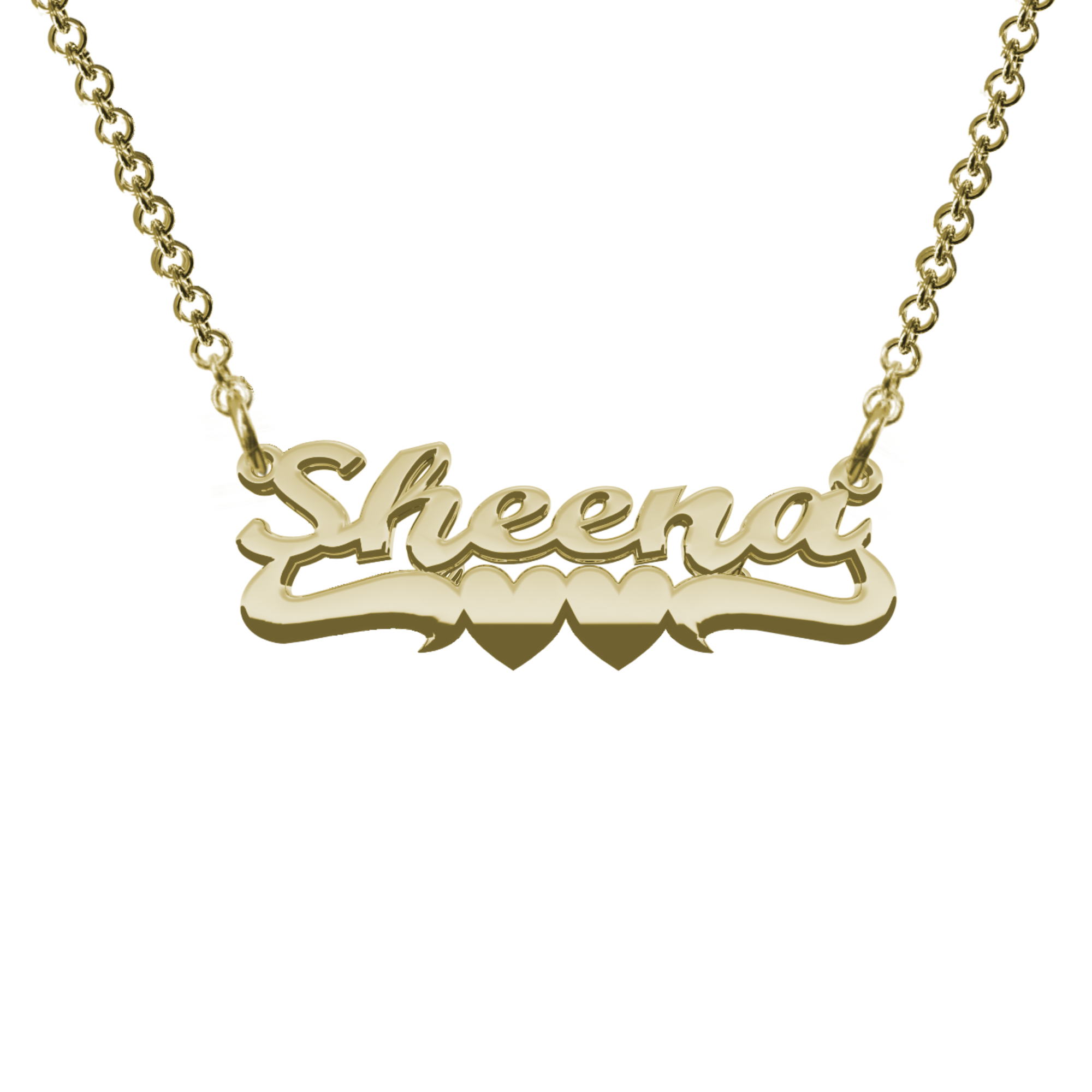 Personalzied Nameplate with Double Heart Undertail in Sterling Silver or Gold Plated Sterling Silver