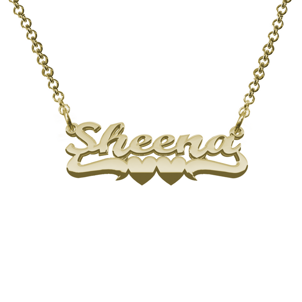 Personalzied Nameplate with Double Heart Undertail in Sterling Silver or Gold Plated Sterling Silver