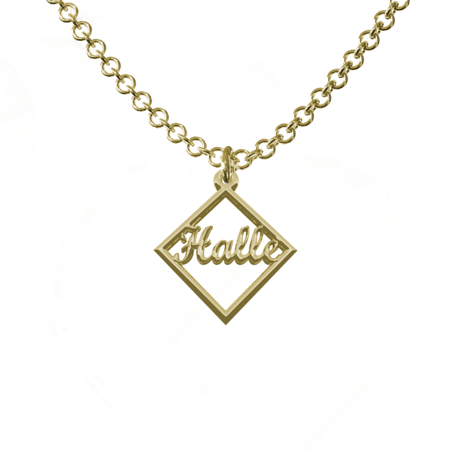 Elegant Square Frame Name Pendant in Sterling Silver or Gold Plated Sterling Silver