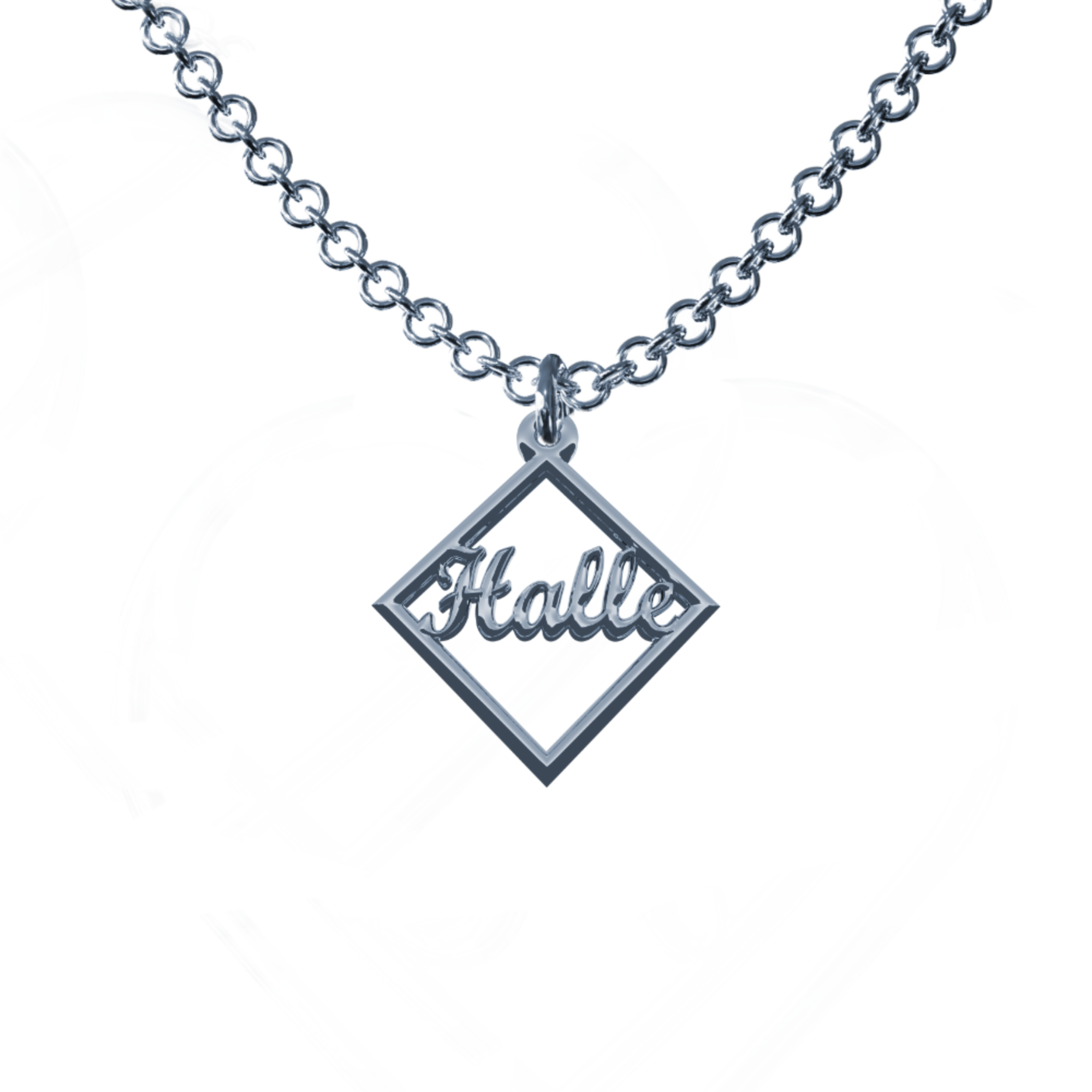 Elegant Square Frame Name Pendant in Sterling Silver or Gold Plated Sterling Silver