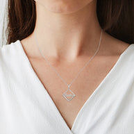 Elegant Square Frame Name Pendant in Sterling Silver or Gold Plated Sterling Silver