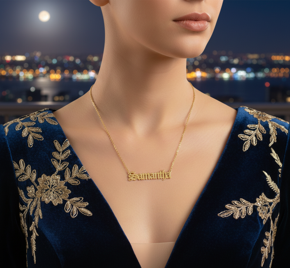 Classic Old English Nameplate Necklace