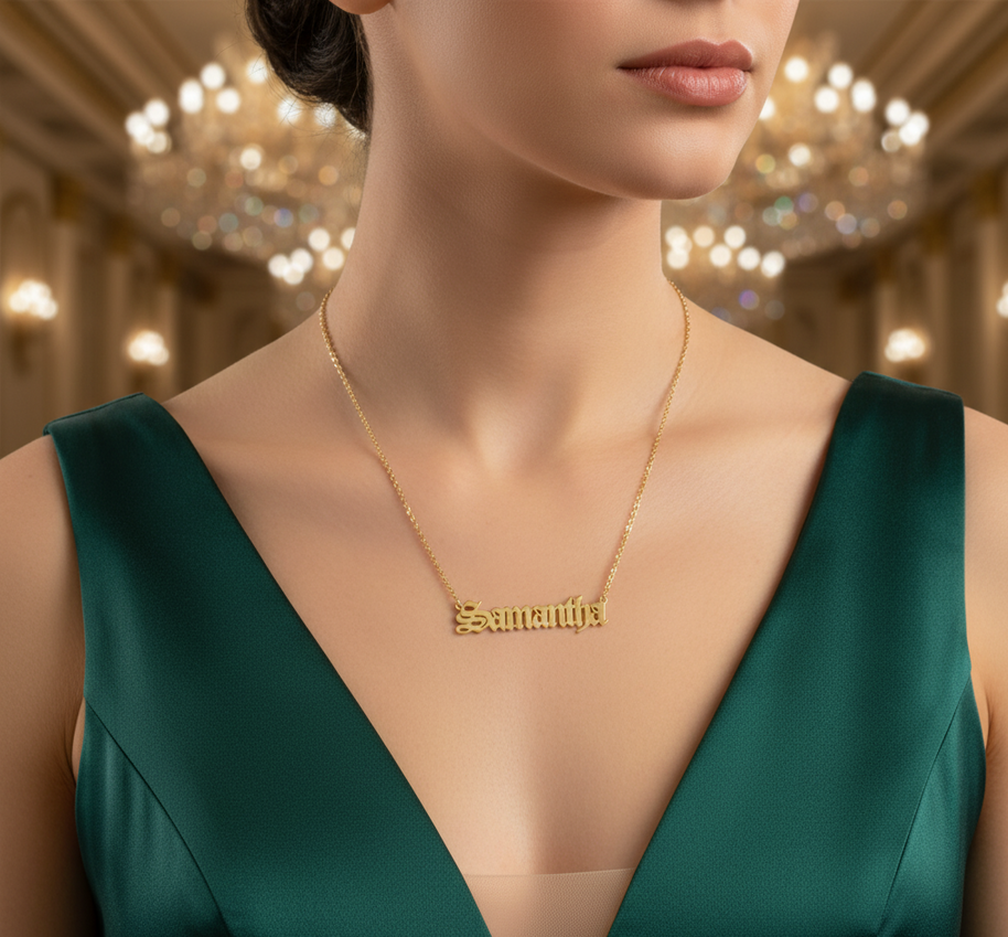 Classic Old English Nameplate Necklace
