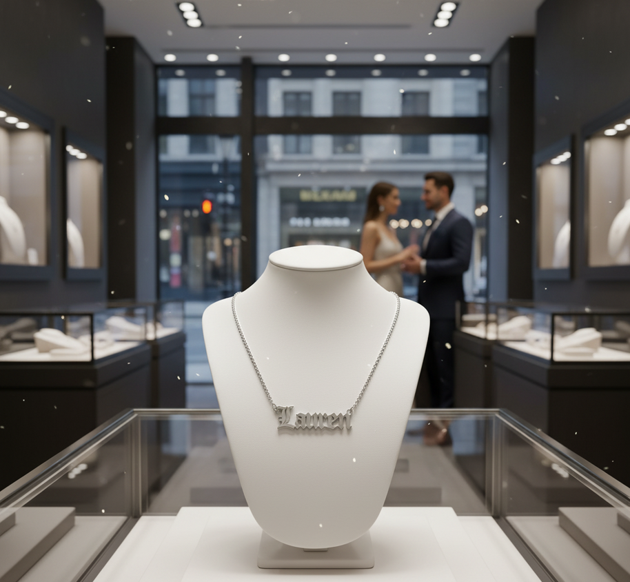 Classic Old English Nameplate Necklace