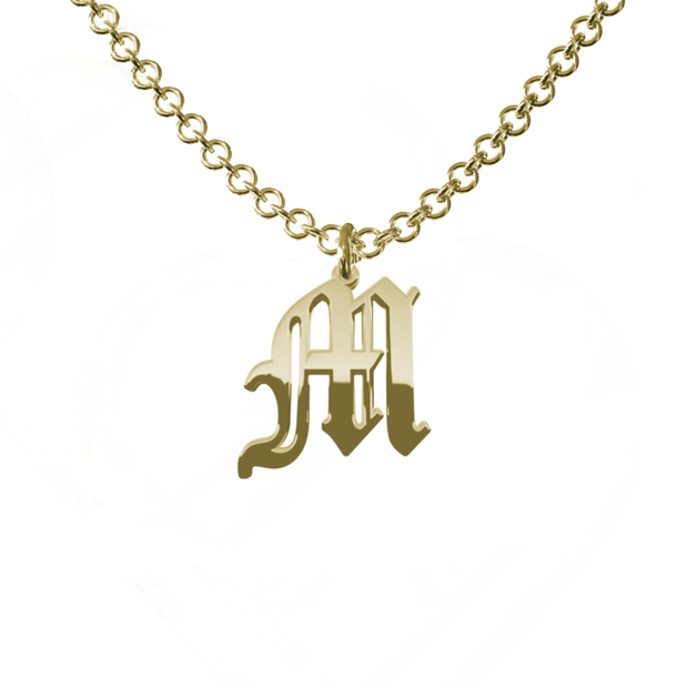 Old English Initial Necklace in Sterling Silver or Gold Plated Sterling Silver - Personalized Initial